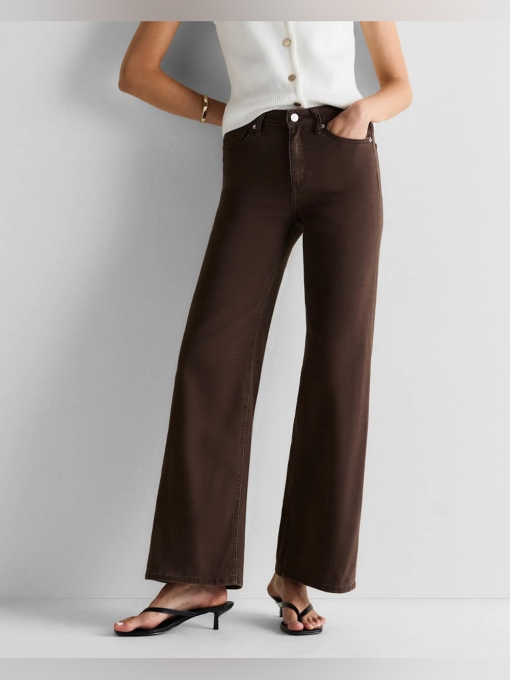 High-Waist Wide-Leg Jeans in Dark Brown Size 30